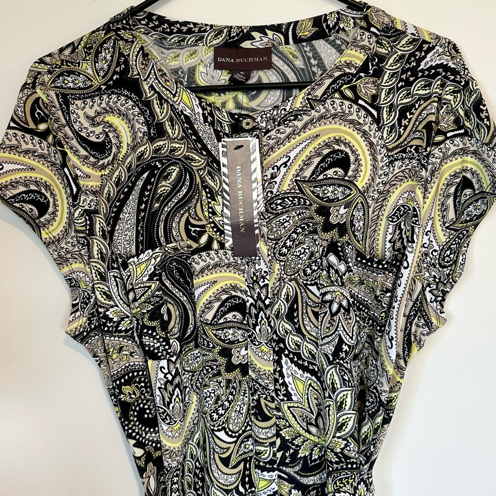 NWT Dana Buchman Black and Yellow Paisley Mini Dress - Size: Extra Large - Picture 5 of 9